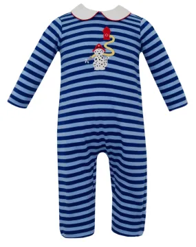 Claire & Charlie Fire Dog Blue & Royal Knit stripe Boy's Long Romper 5007H-CF24 5107