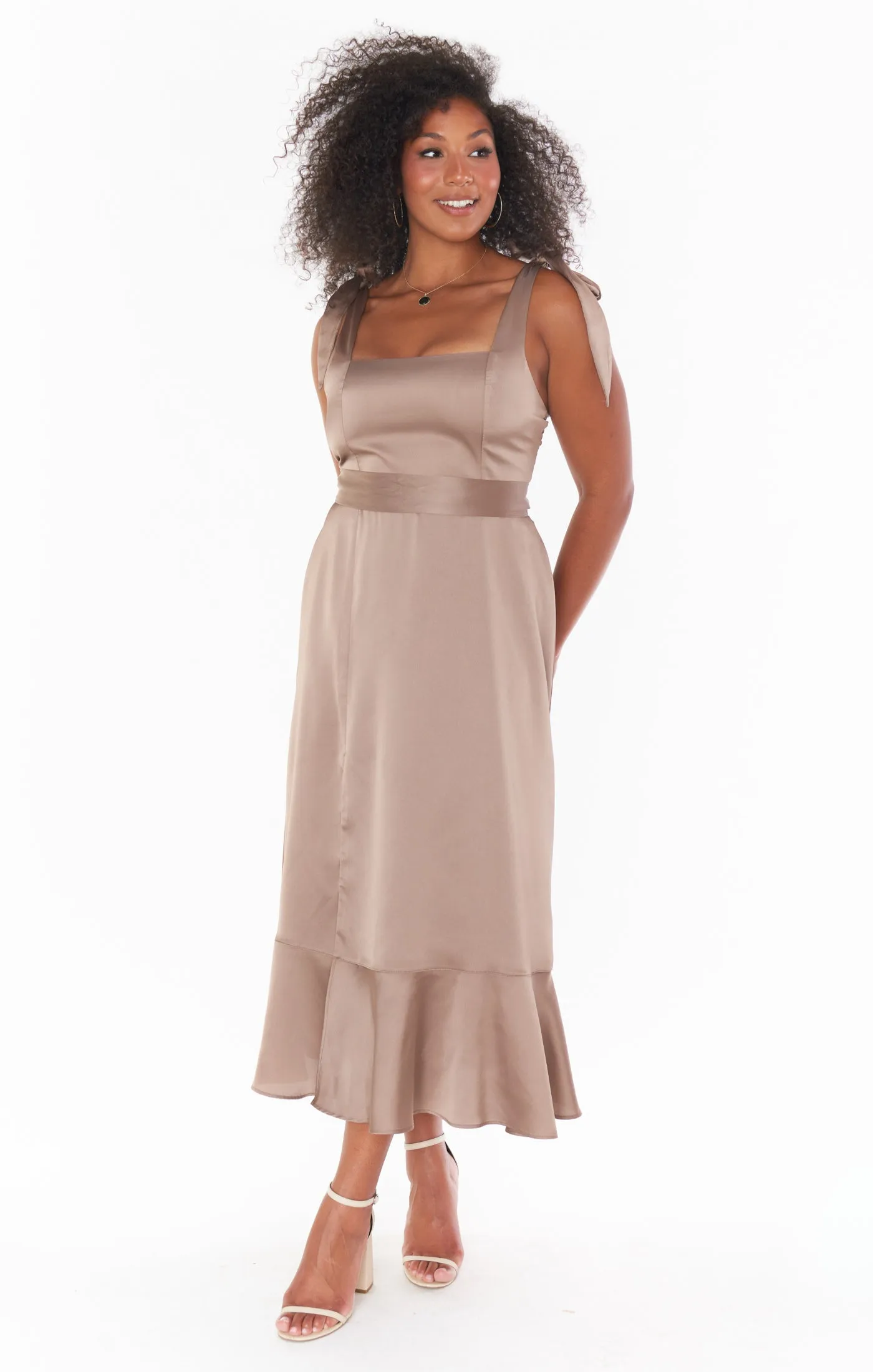 Claire Midi Dress ~ Dune Luxe Satin