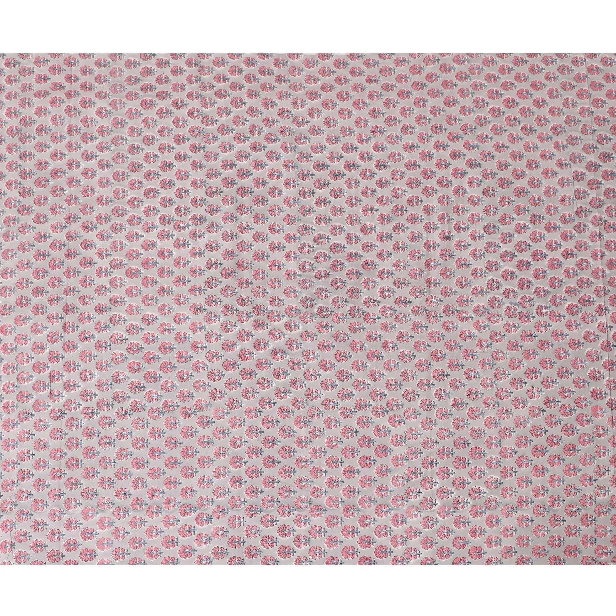 Cloud grey organic cotton fabric with baby pink, black and coin grey print in floral design-D13868