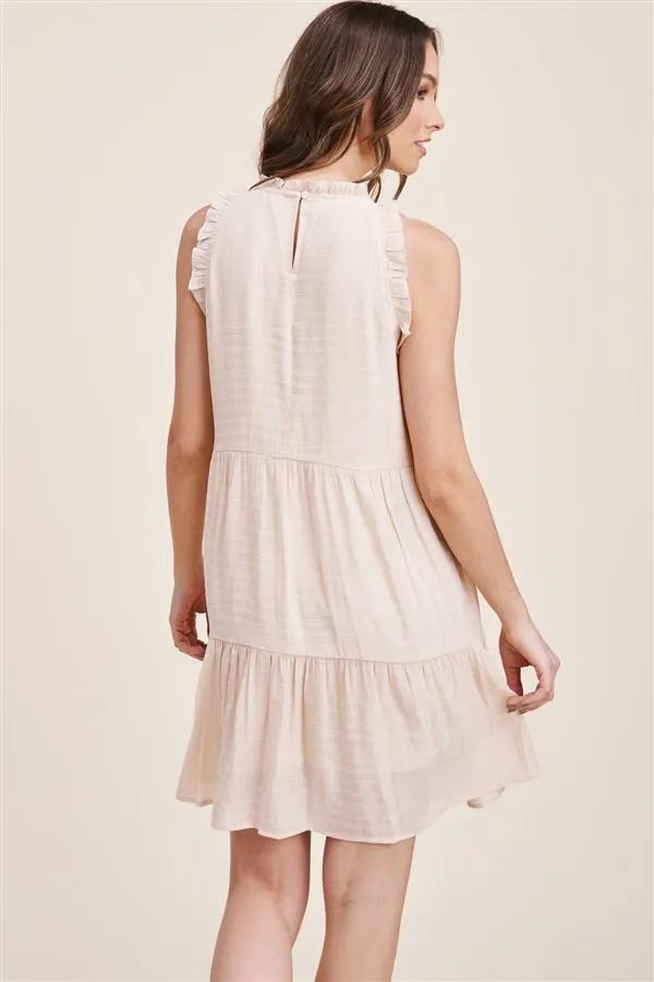 Cream Ruffle Neck Dress