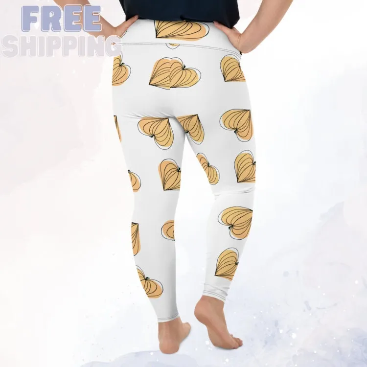 Cute White Pumpkin Heart Autumn Print Plus Size Leggings