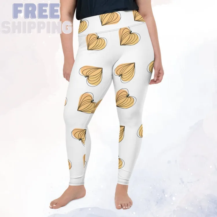 Cute White Pumpkin Heart Autumn Print Plus Size Leggings