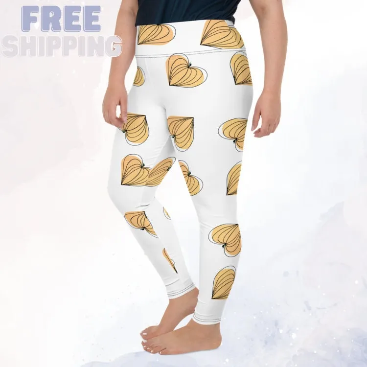 Cute White Pumpkin Heart Autumn Print Plus Size Leggings