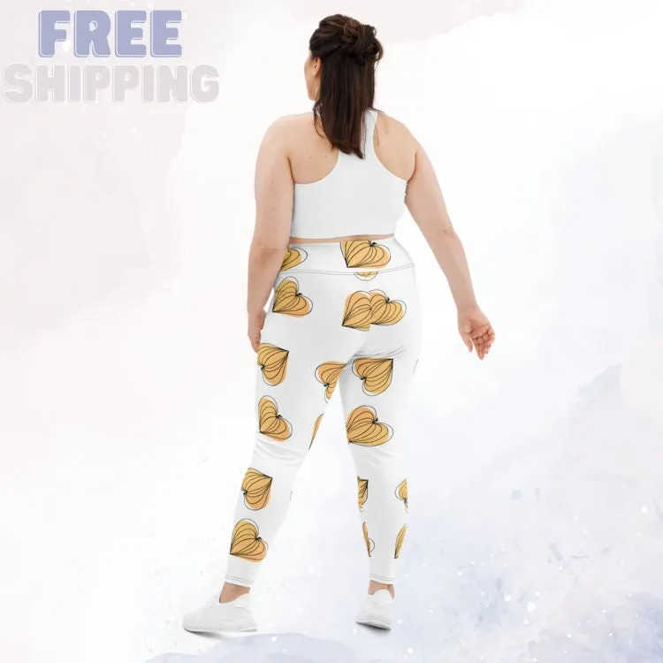 Cute White Pumpkin Heart Autumn Print Plus Size Leggings