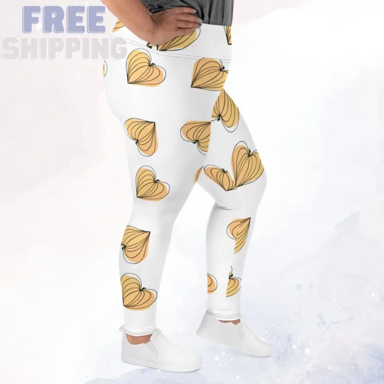 Cute White Pumpkin Heart Autumn Print Plus Size Leggings