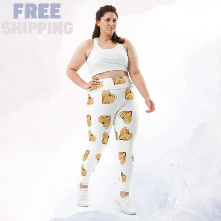 Cute White Pumpkin Heart Autumn Print Plus Size Leggings