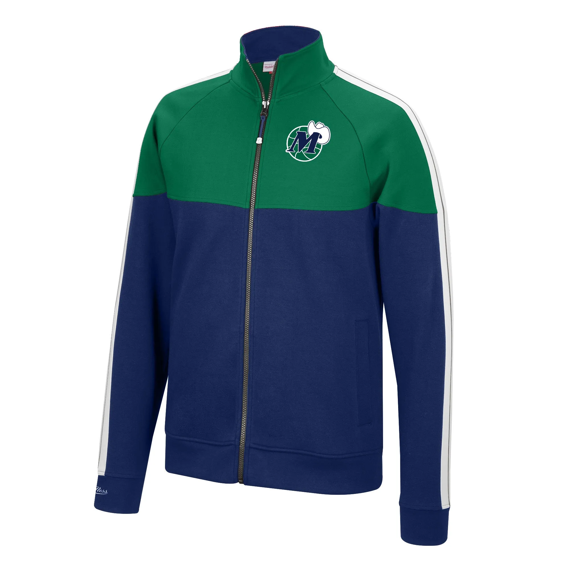 DALLAS MAVERICKS MITCHELL & NESS HARDWOOD CLASSIC MVP GREEN AND NAVY TRACK JACKET