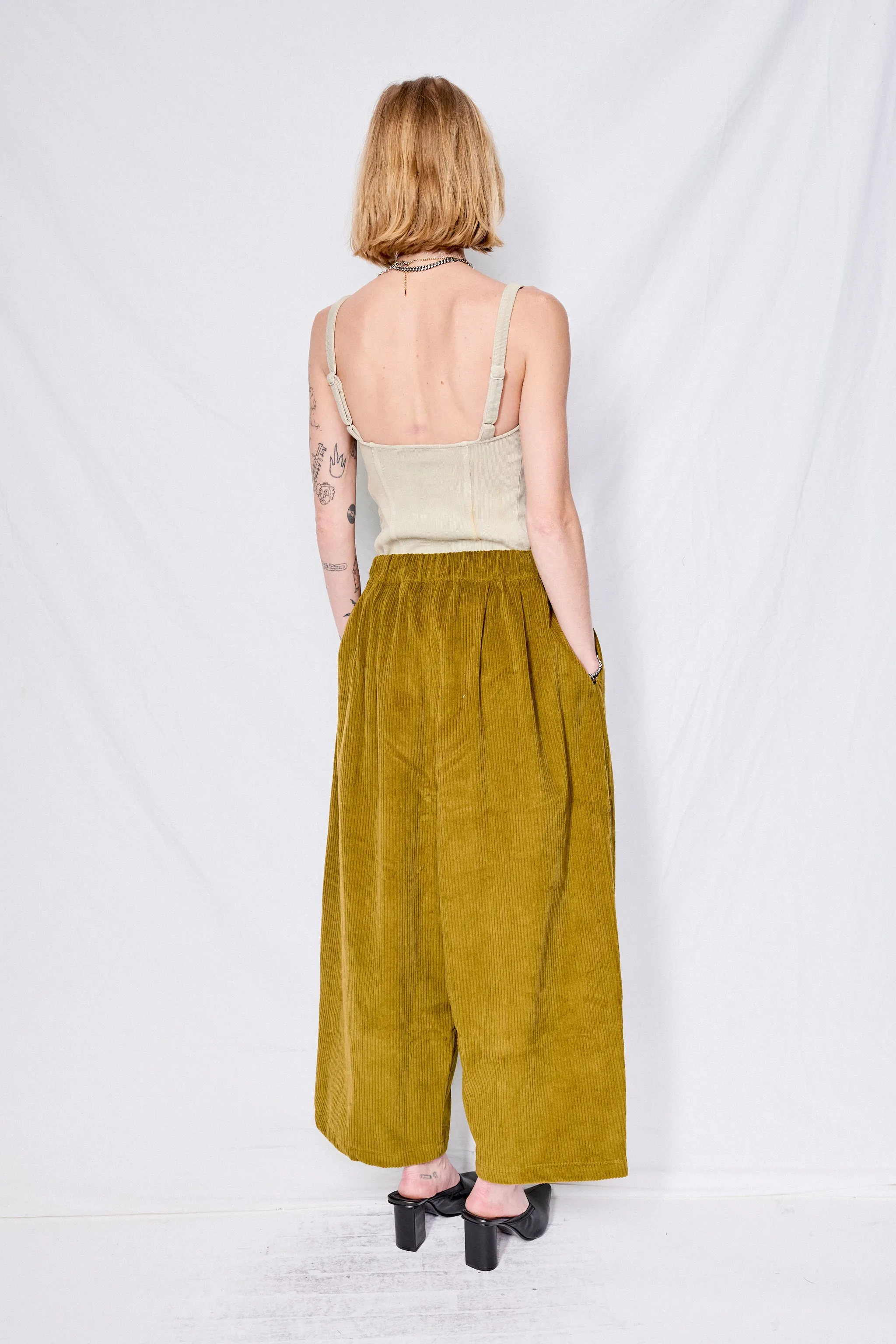 Dark Olive Corduroy Wide Pants