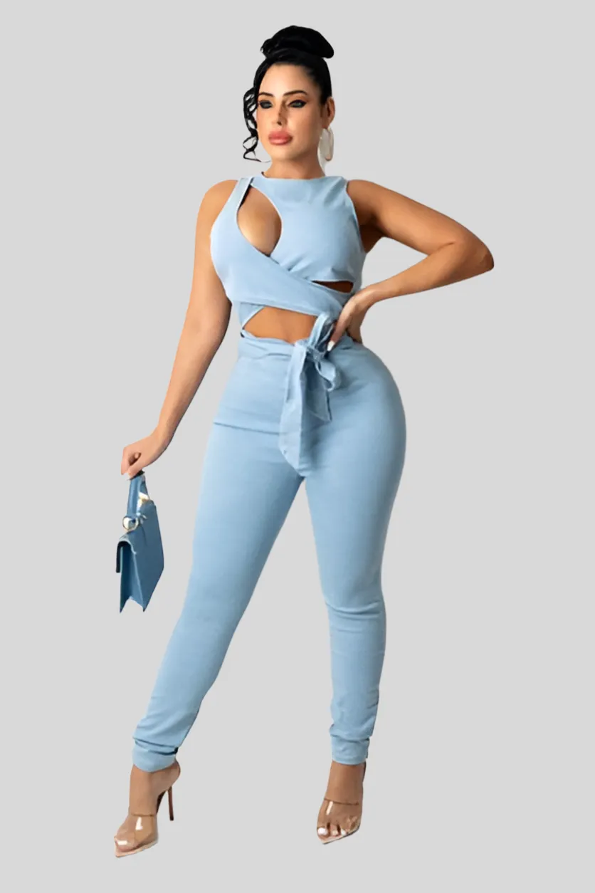 Denim Jumpsuit with Cut Out