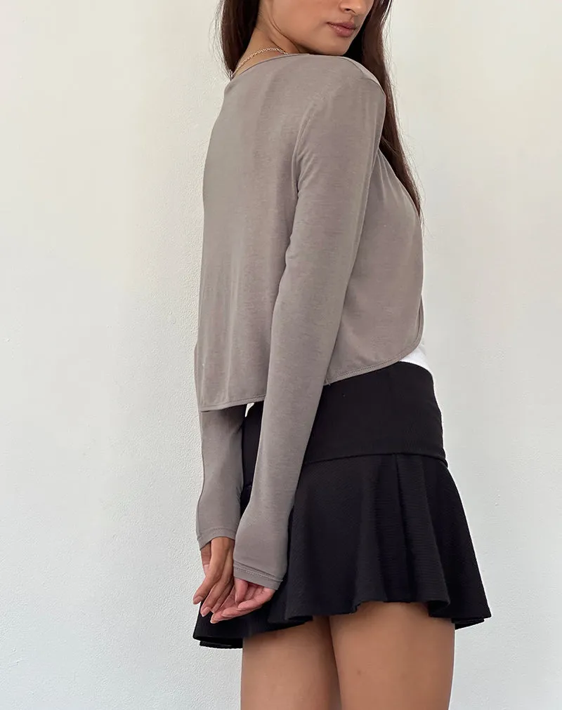 Despina Knitted Long Sleeve Shrug in Warm Grey