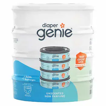 Diaper Genie Diaper Pail Refills, Unscented Pack Of 4 x 270-1080 Count