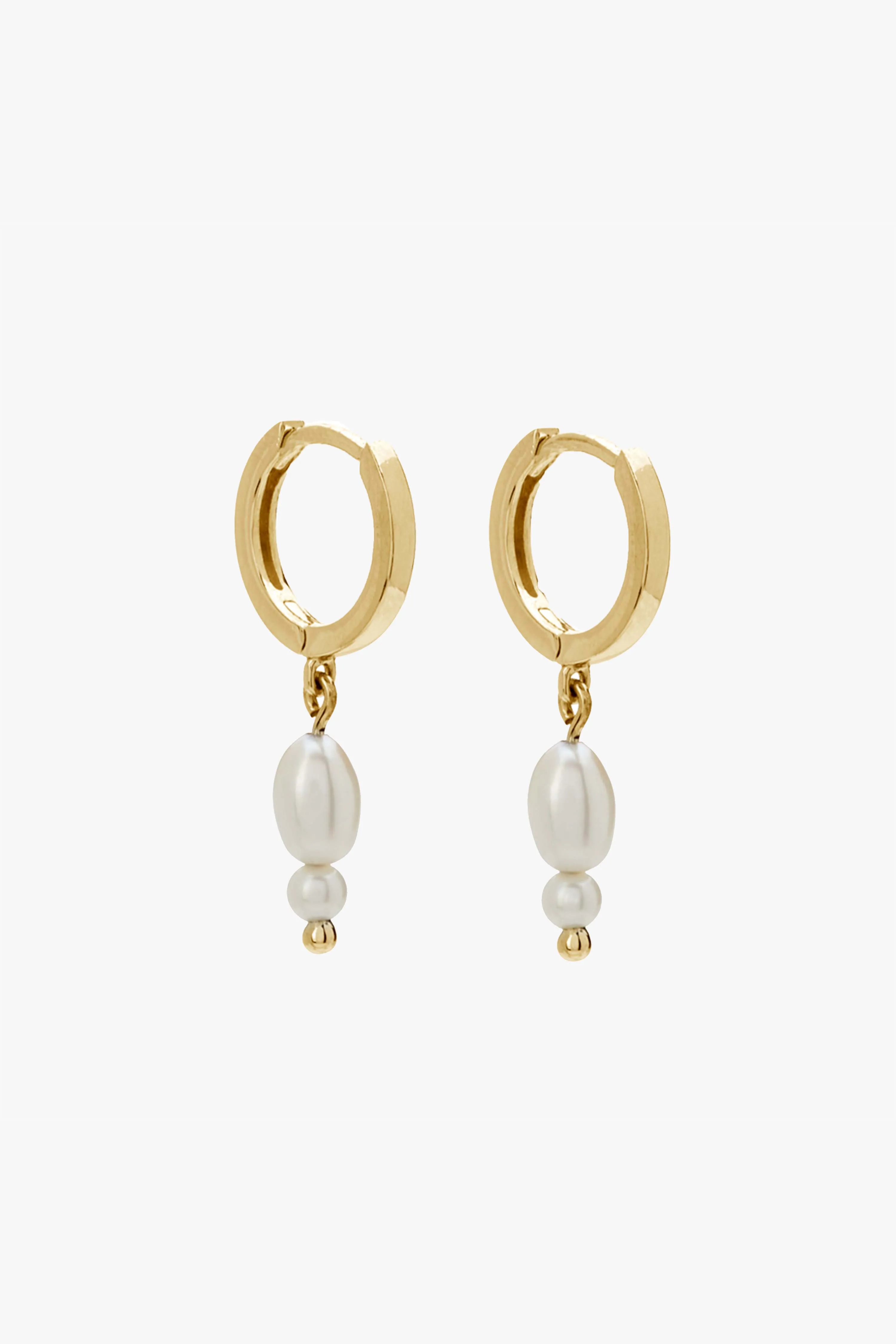 Double Pearl 18k Gold Plated Huggie EOL Earrings