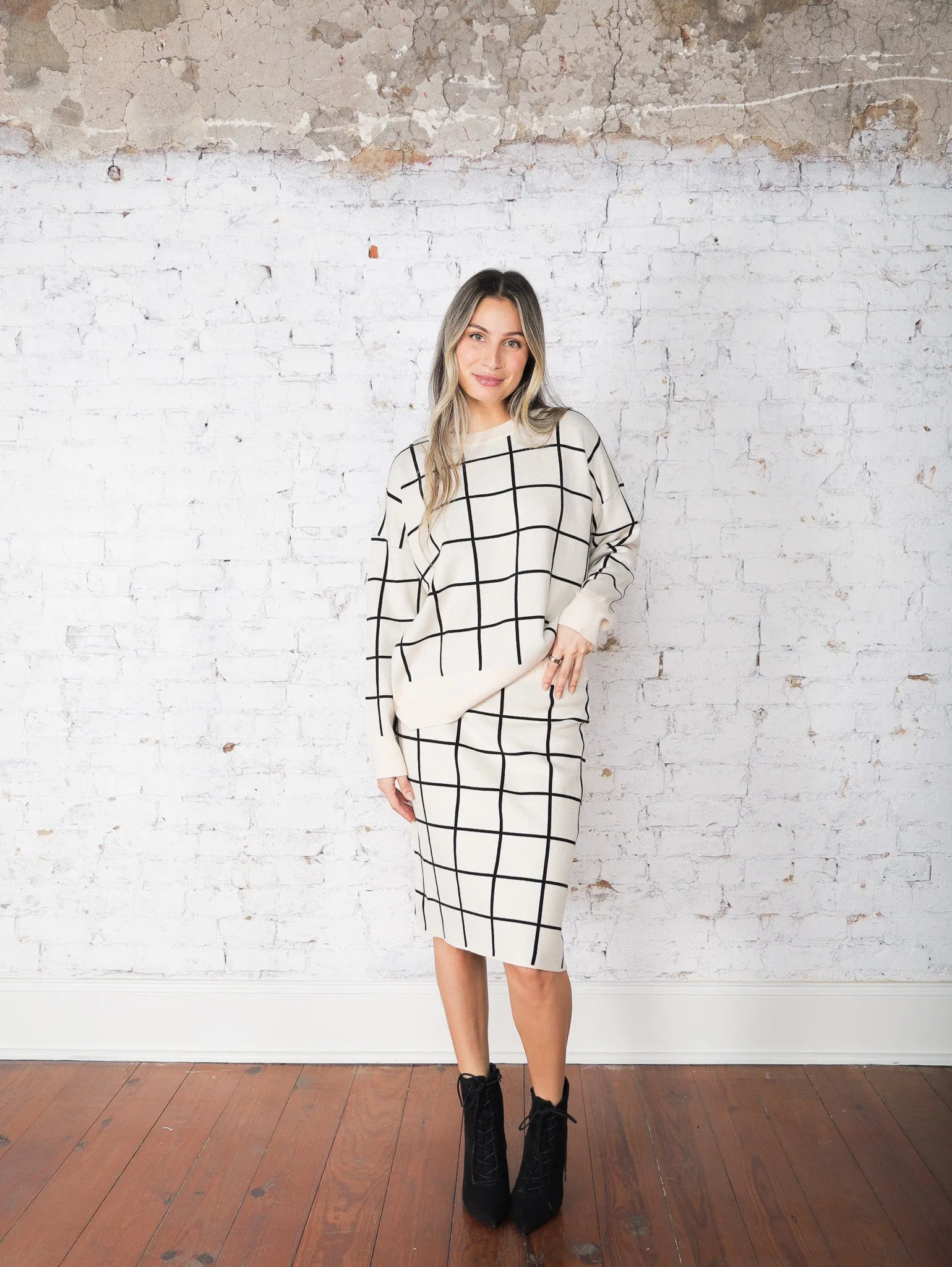 Fabiola Checkered Midi Skirt