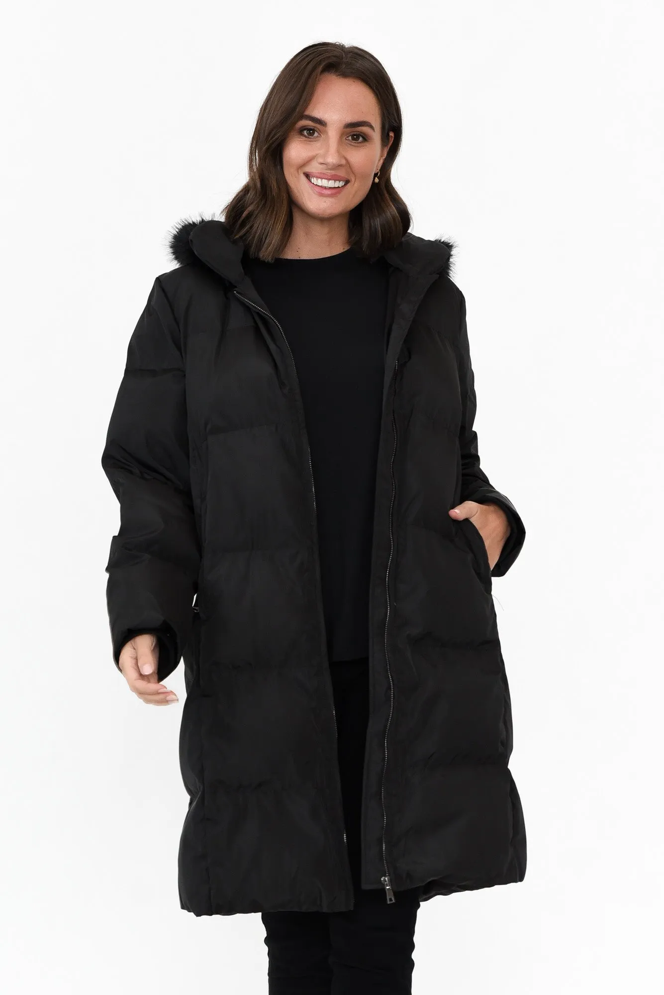 Faye Black Faux Fur Puffer Jacket