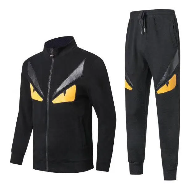 Fendi Roma Front Design Black and Yellow Thick Tracksuits