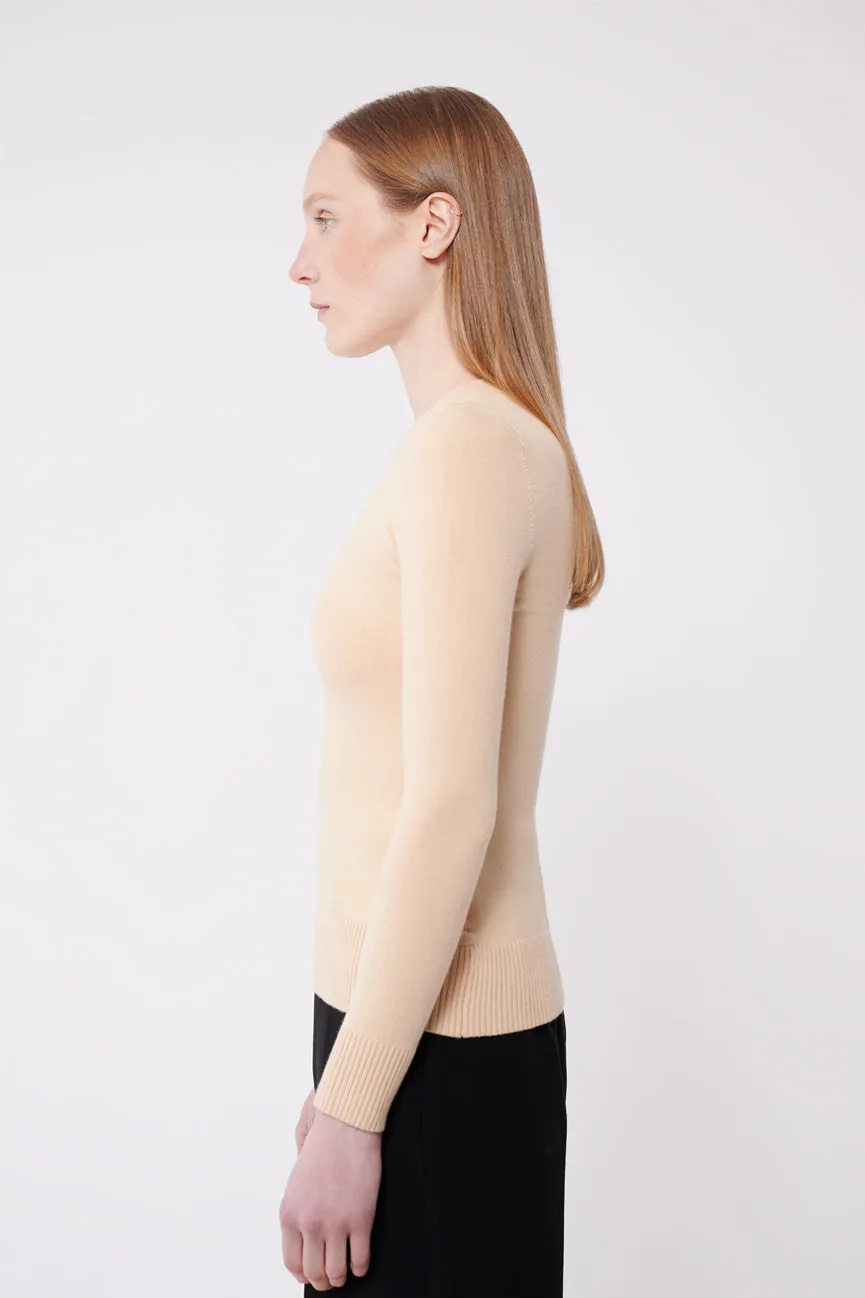 Fieno Nude Peachskin Long Sleeve Crew Neck