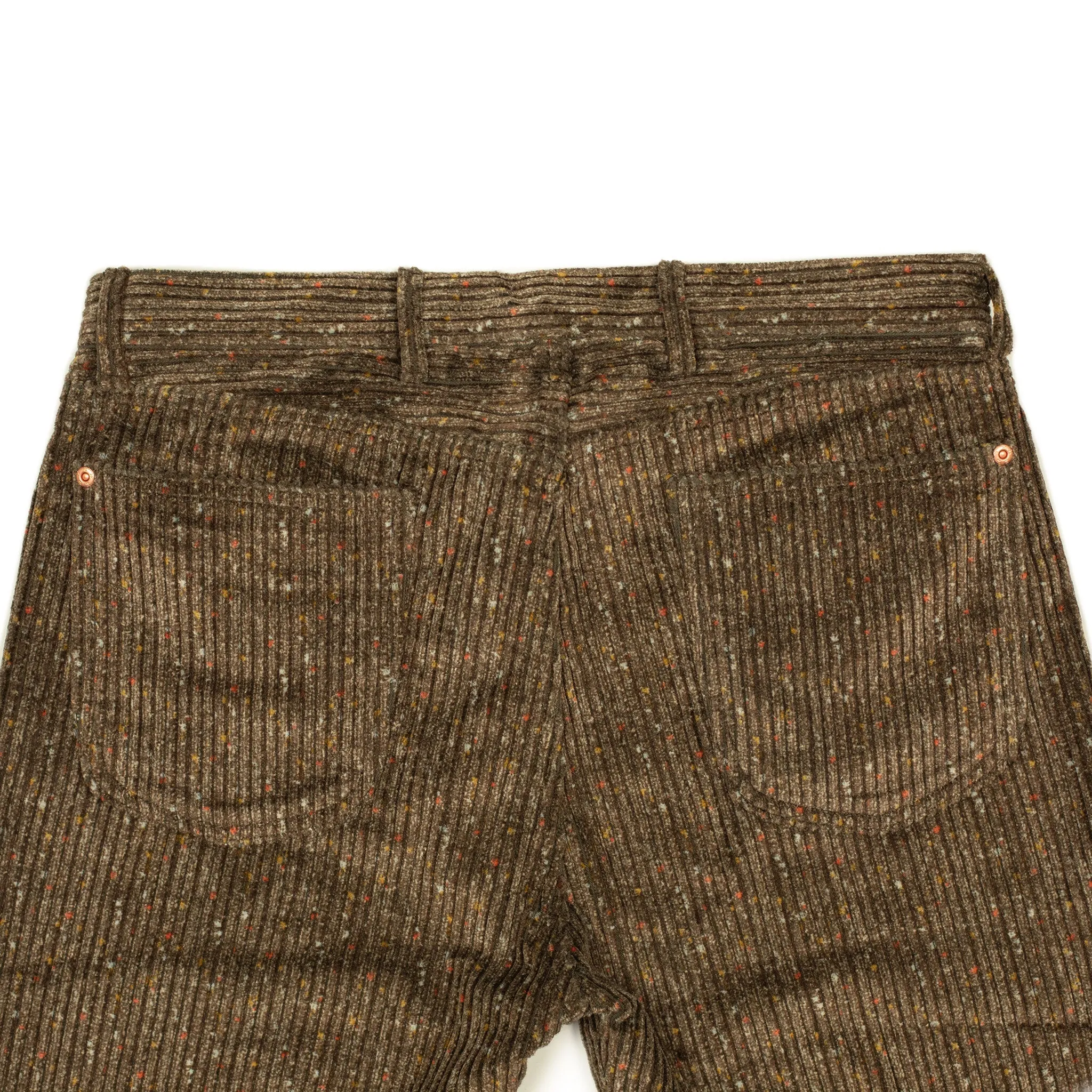 Five pocket pants in rustic brown donegal Italian cotton corduroy