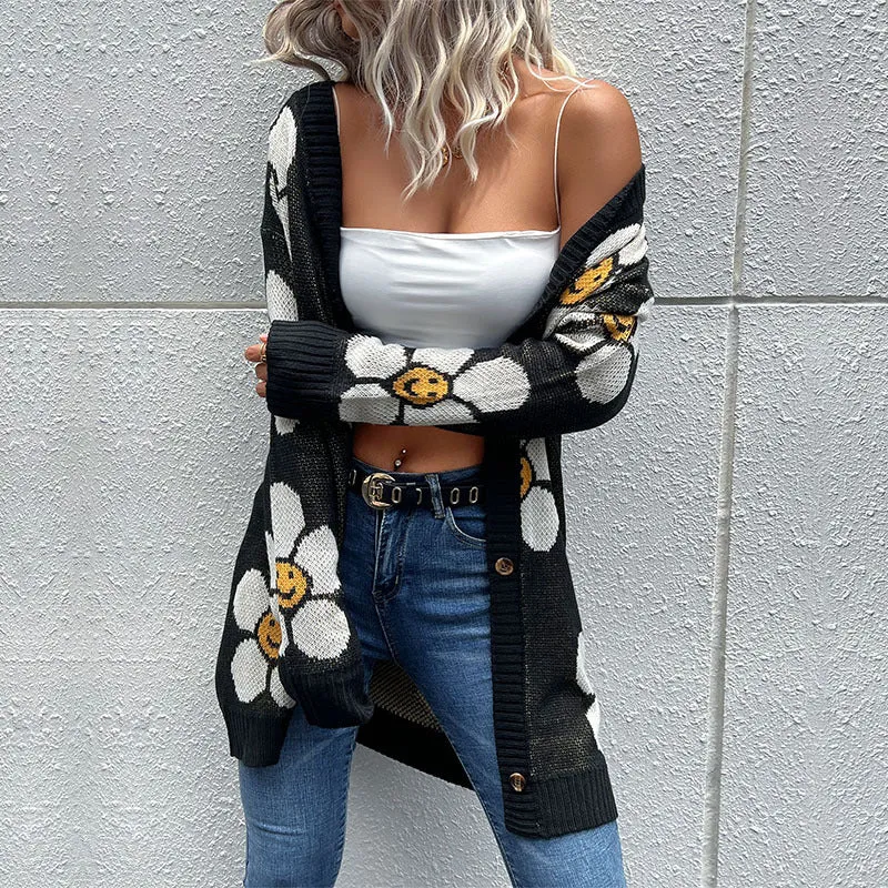 Floral Long Cardigan Sweater