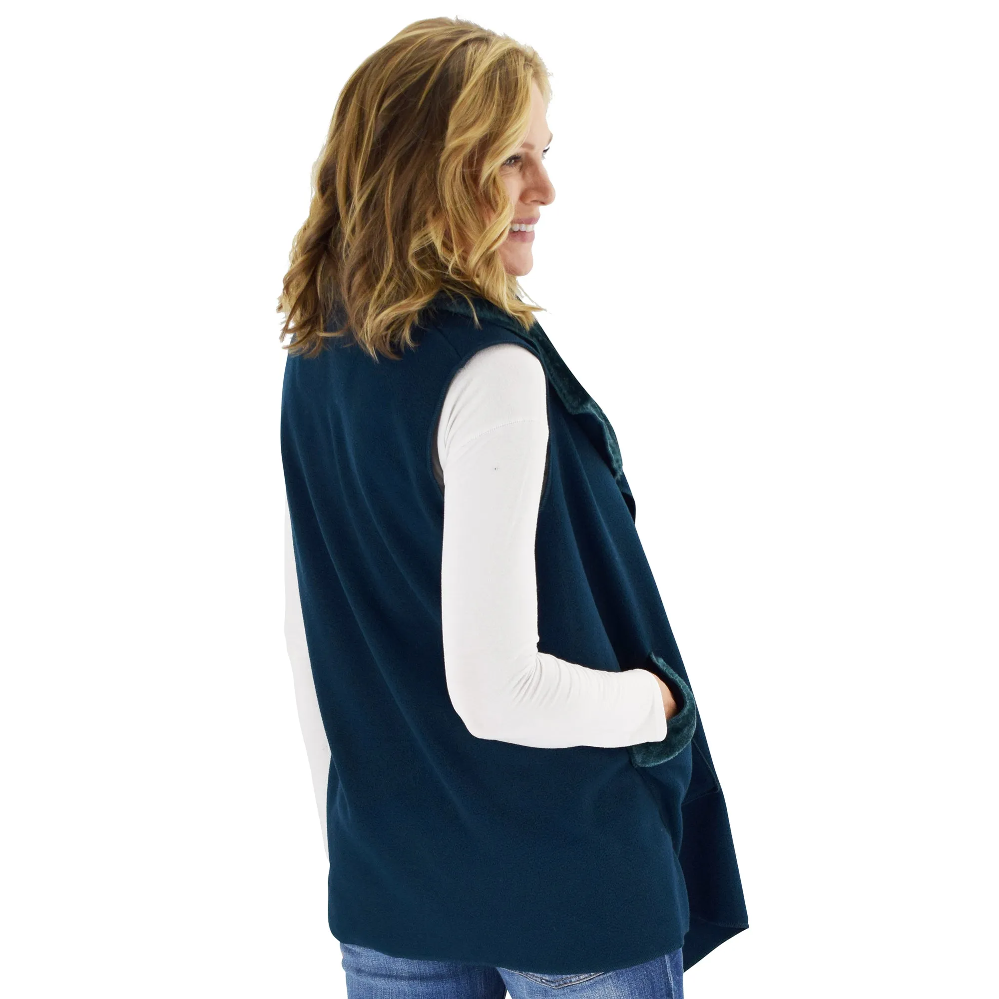 Ginny Cozy Cozy Coat Fleece Vest with Faux Fur Trim Two Sizes!