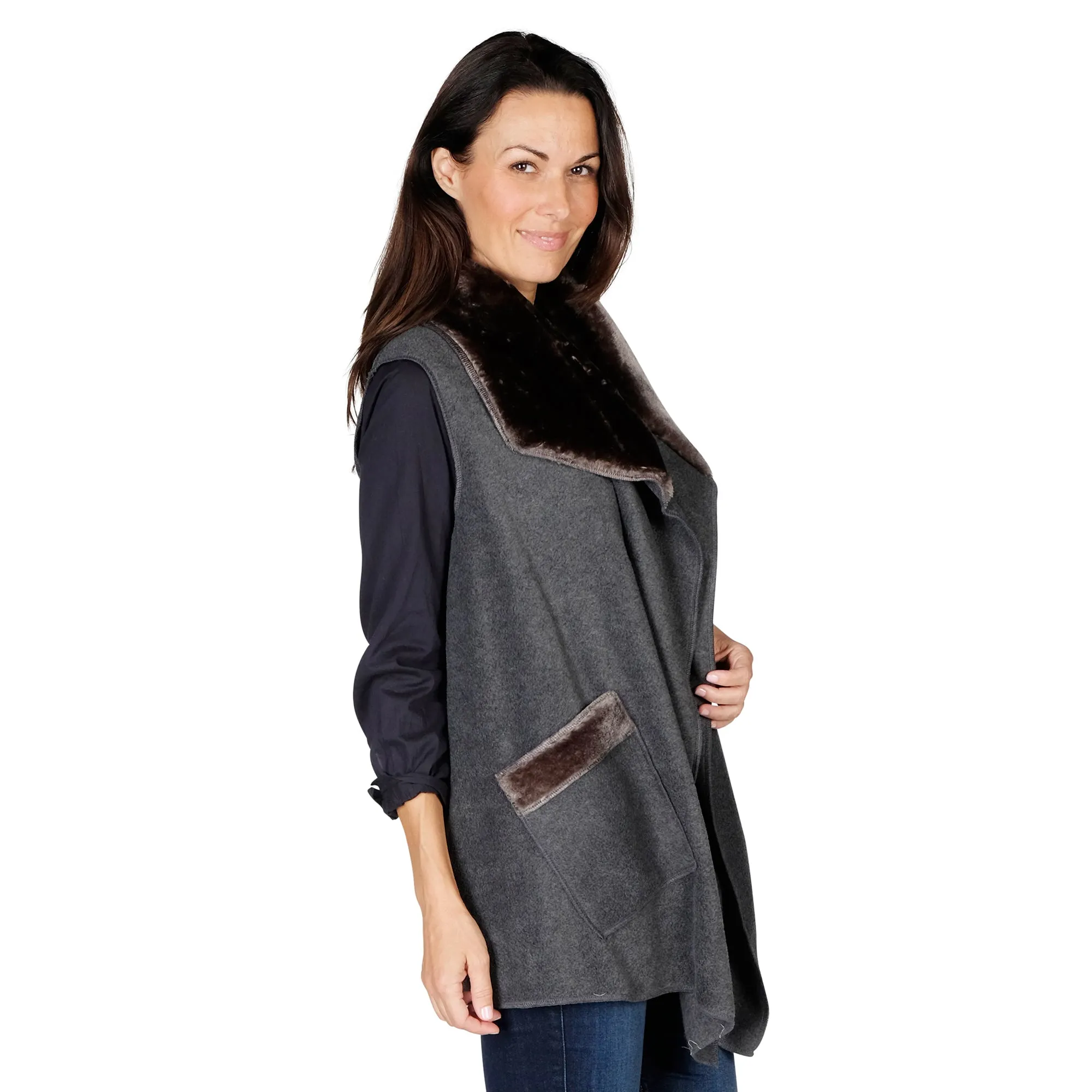 Ginny Cozy Cozy Coat Fleece Vest with Faux Fur Trim Two Sizes!