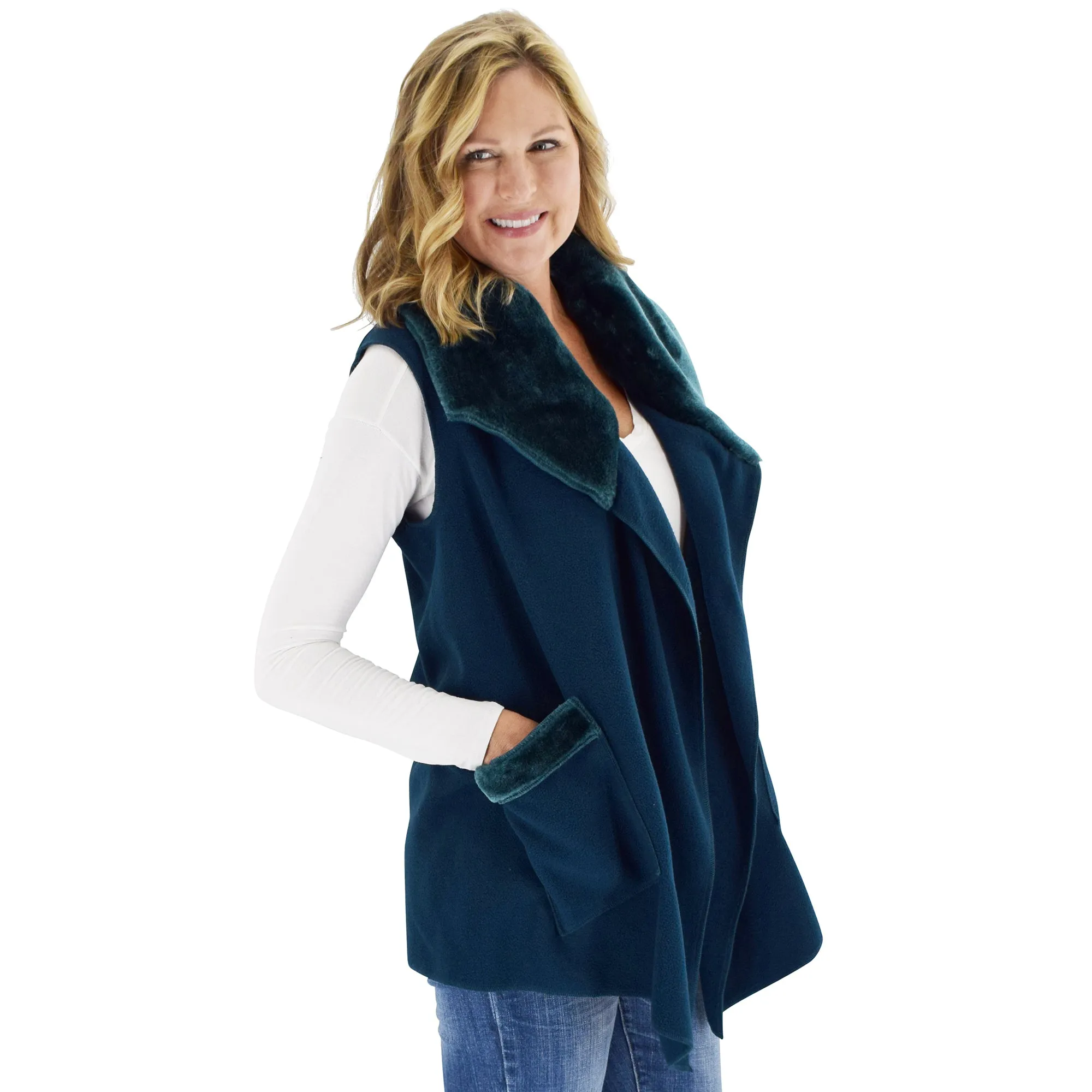 Ginny Cozy Cozy Coat Fleece Vest with Faux Fur Trim Two Sizes!