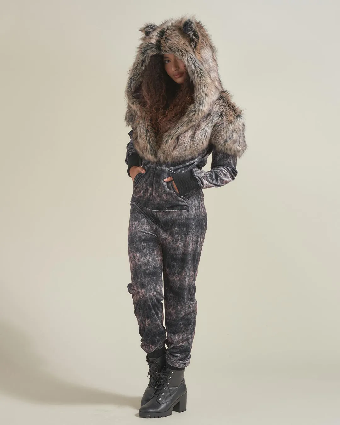 Grazer Wolf Artist Edition Faux Fur Animal Onesie | Women's