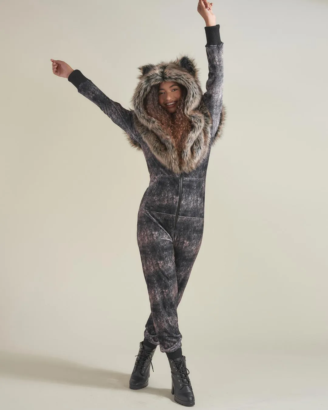 Grazer Wolf Artist Edition Faux Fur Animal Onesie | Women's