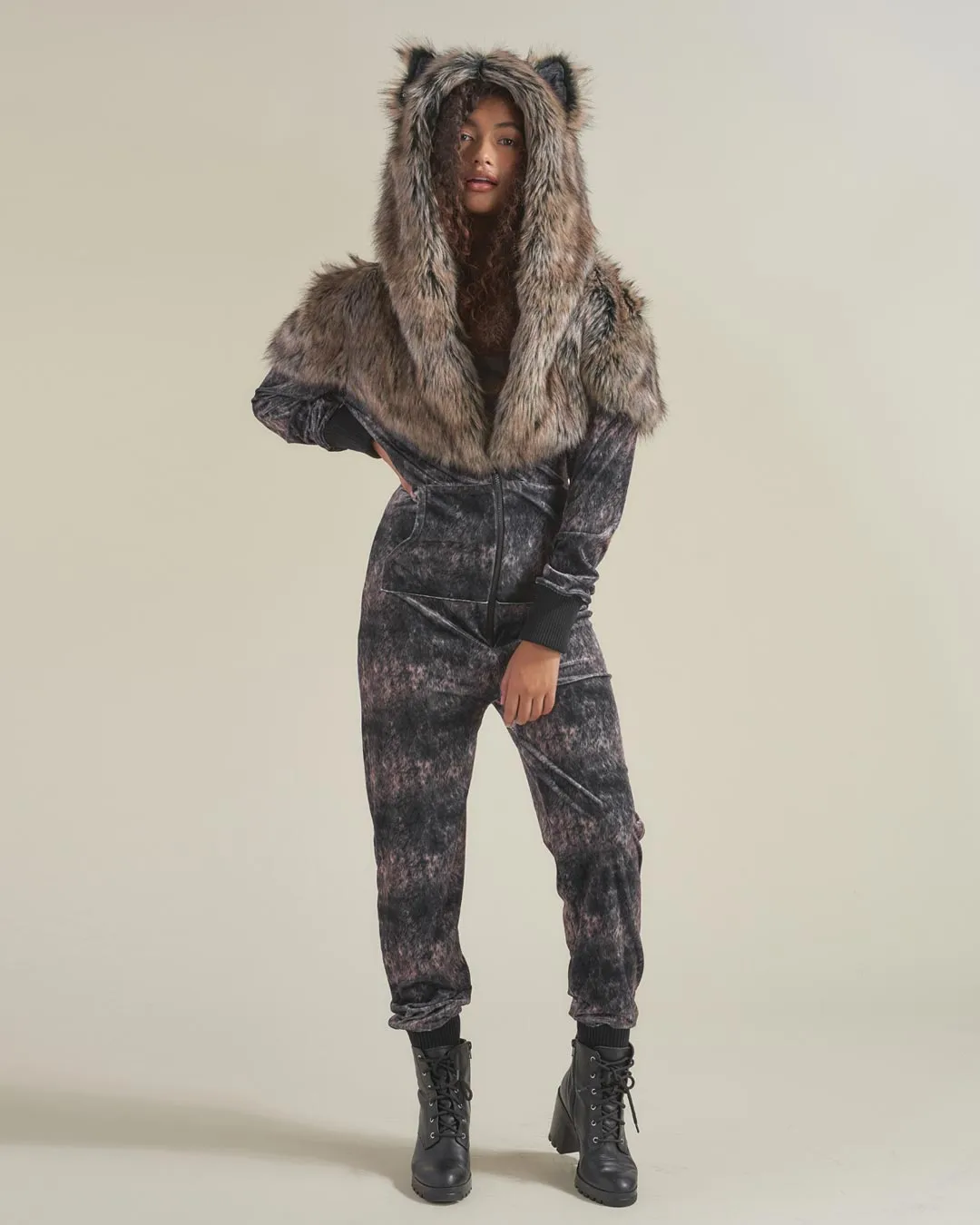 Grazer Wolf Artist Edition Faux Fur Animal Onesie | Women's