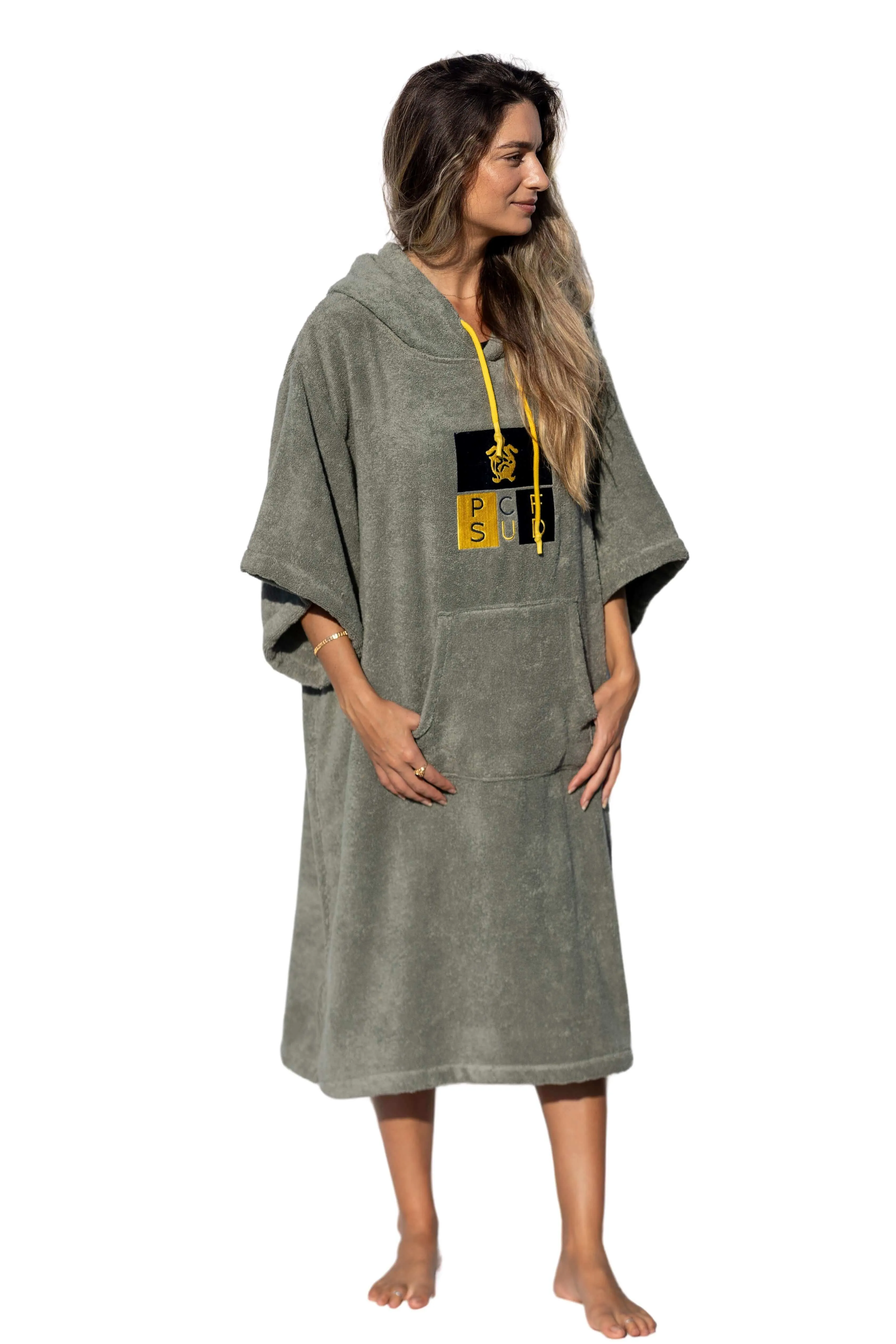 Green Surf Poncho - One Size - Cotton - with sleeves