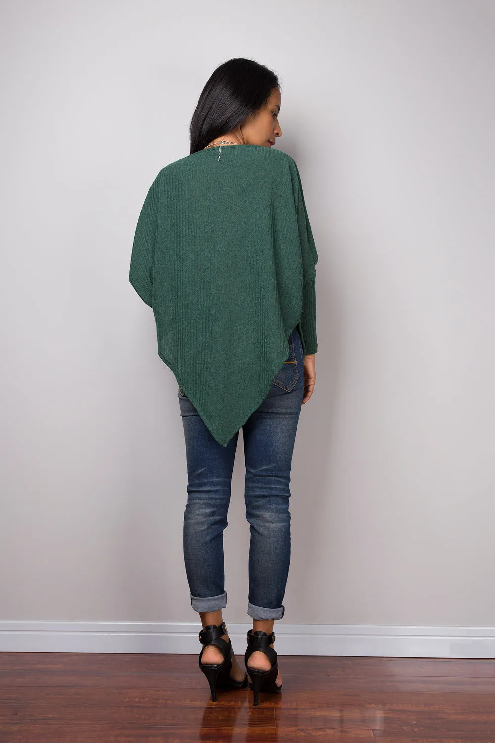 Green Sweater, Long sleeve tunic, Green Pullover, Poncho sweater, Green top, Sweater women, knit sweater, pullover sweater