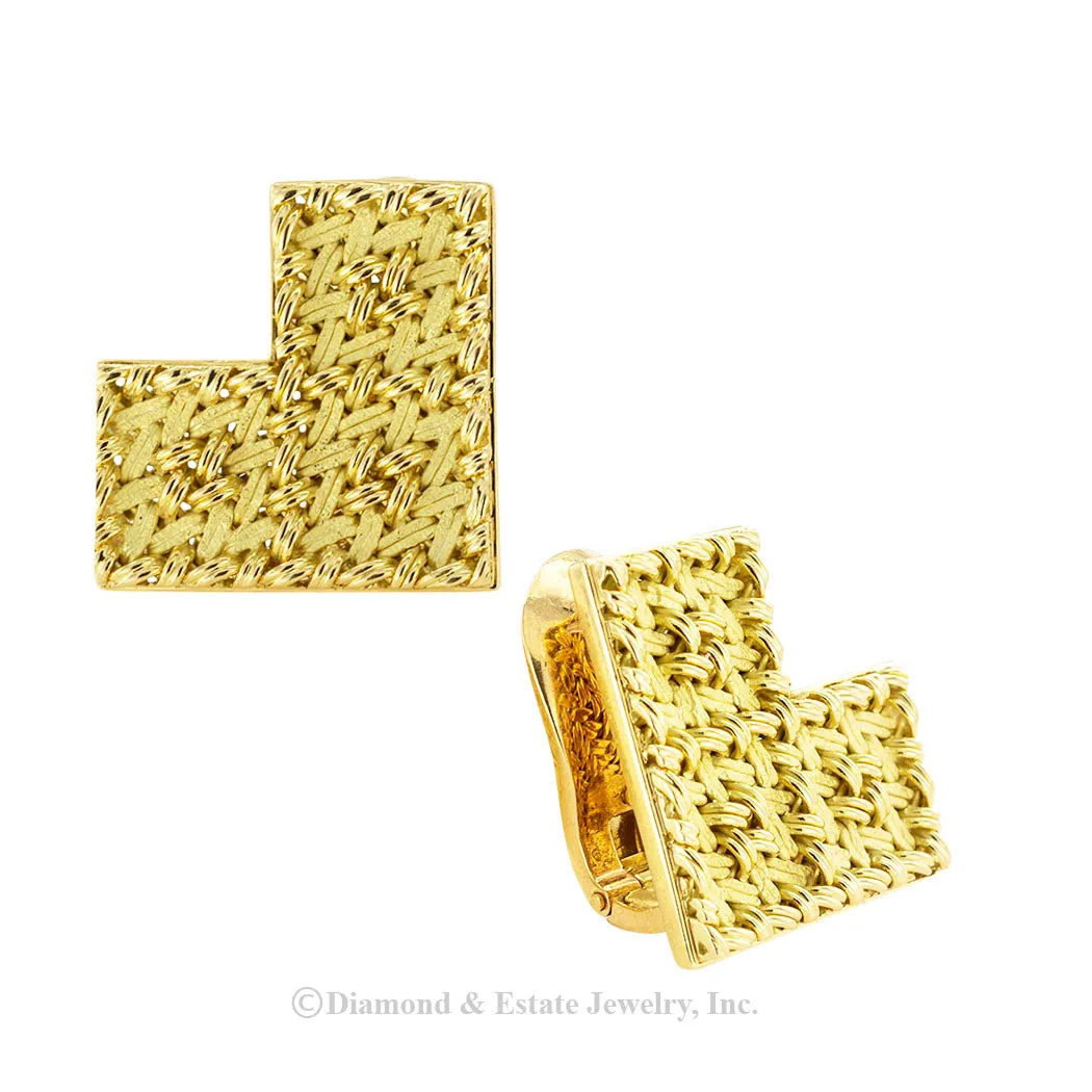 Gubelin Handcrafted Woven Yellow Gold Clip On Earrings