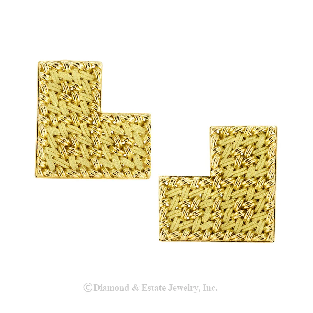 Gubelin Handcrafted Woven Yellow Gold Clip On Earrings