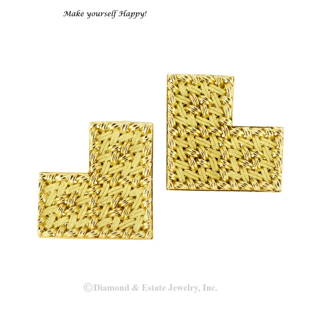 Gubelin Handcrafted Woven Yellow Gold Clip On Earrings