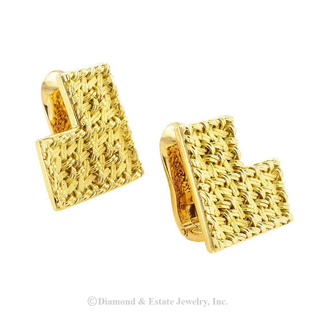 Gubelin Handcrafted Woven Yellow Gold Clip On Earrings