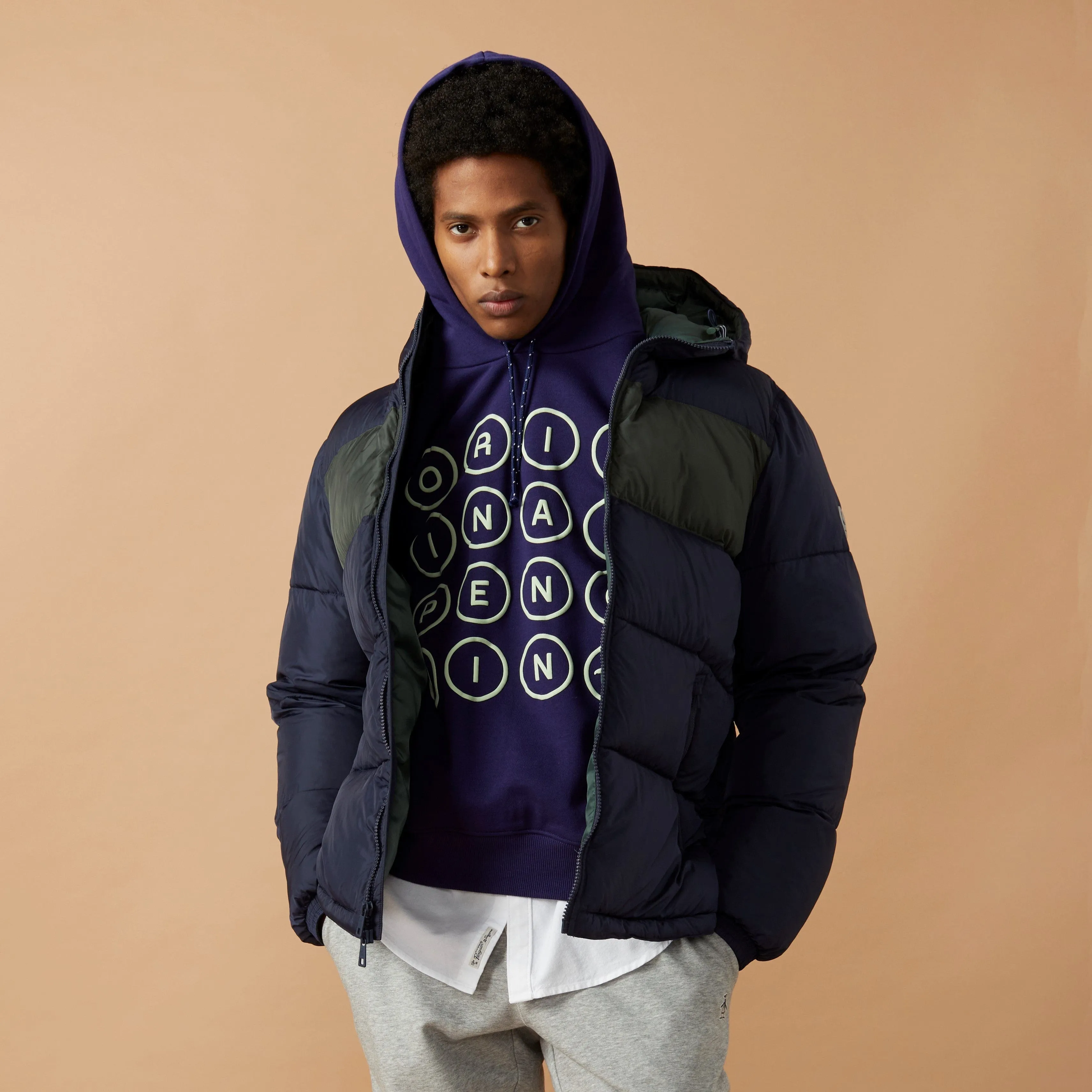 Heavyweight Color Block Hooded Puffer Jacket