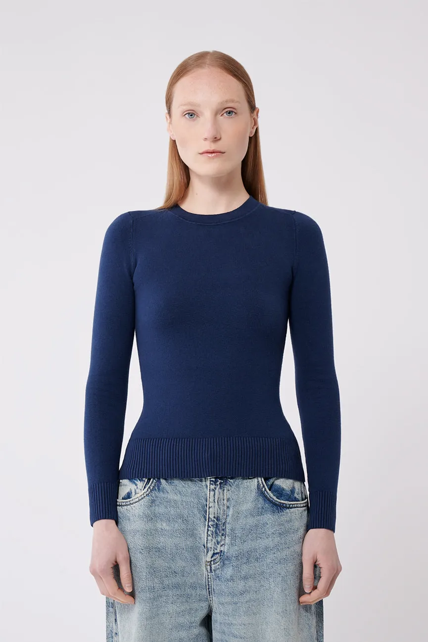 Hello Sailor Navy Peachskin Long Sleeve Crew Neck