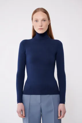 Hello Sailor Navy Peachskin Long Sleeve Turtleneck