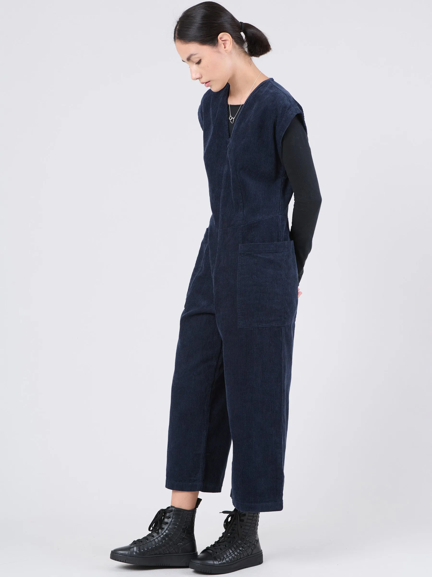 Hemp Organic Cotton Corduroy Jumpsuit with Patch Pockets