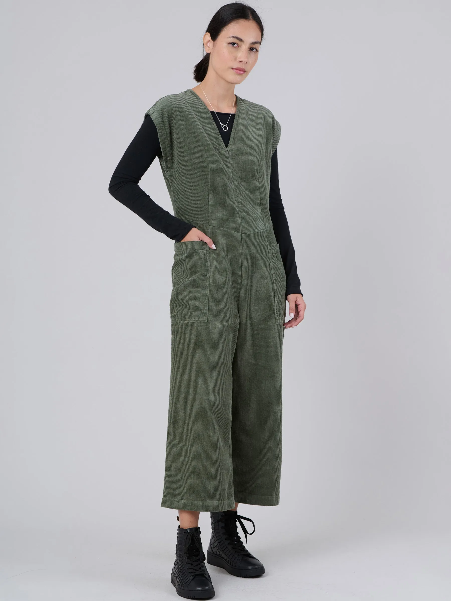 Hemp Organic Cotton Corduroy Jumpsuit with Patch Pockets