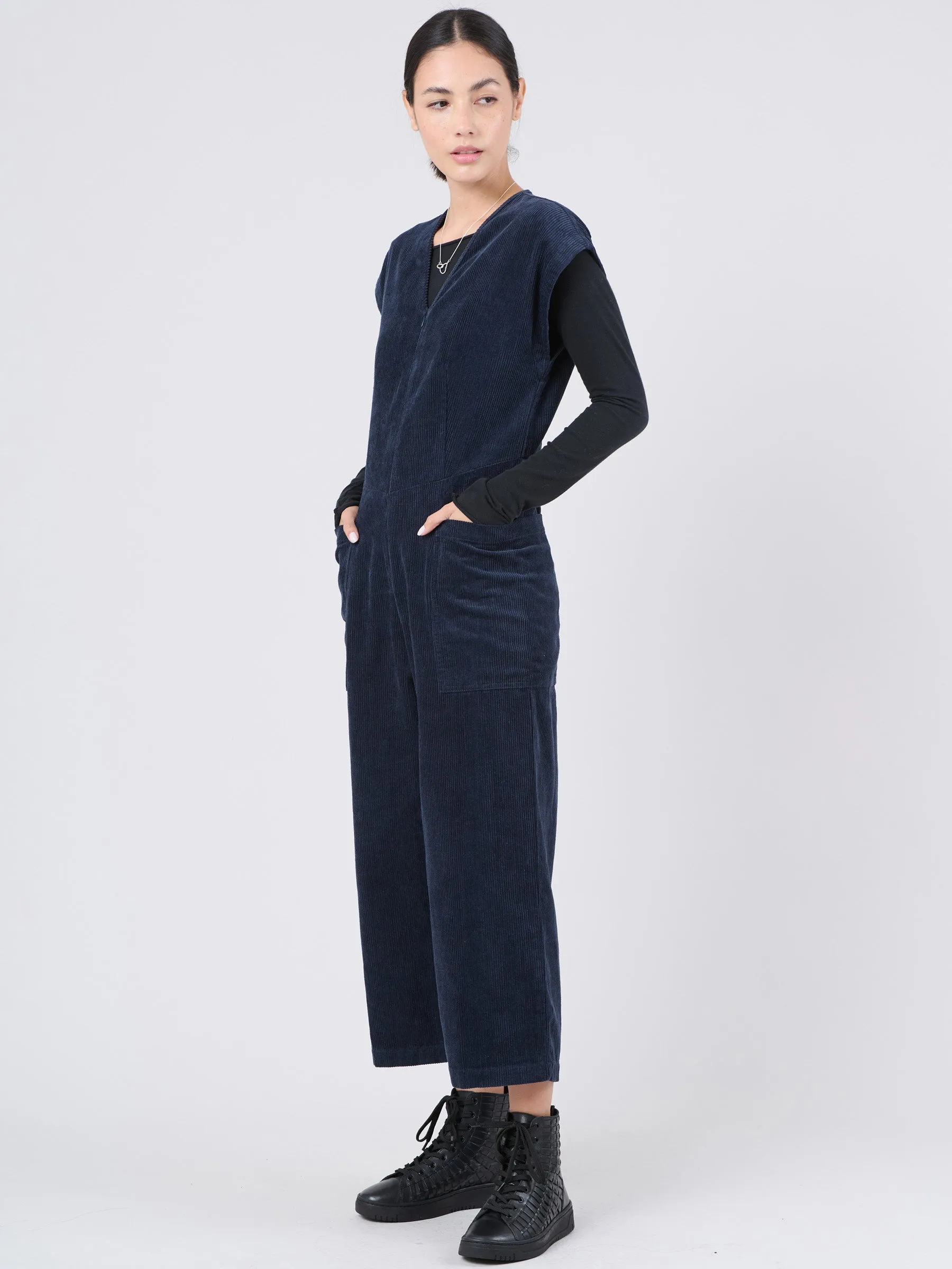 Hemp Organic Cotton Corduroy Jumpsuit with Patch Pockets