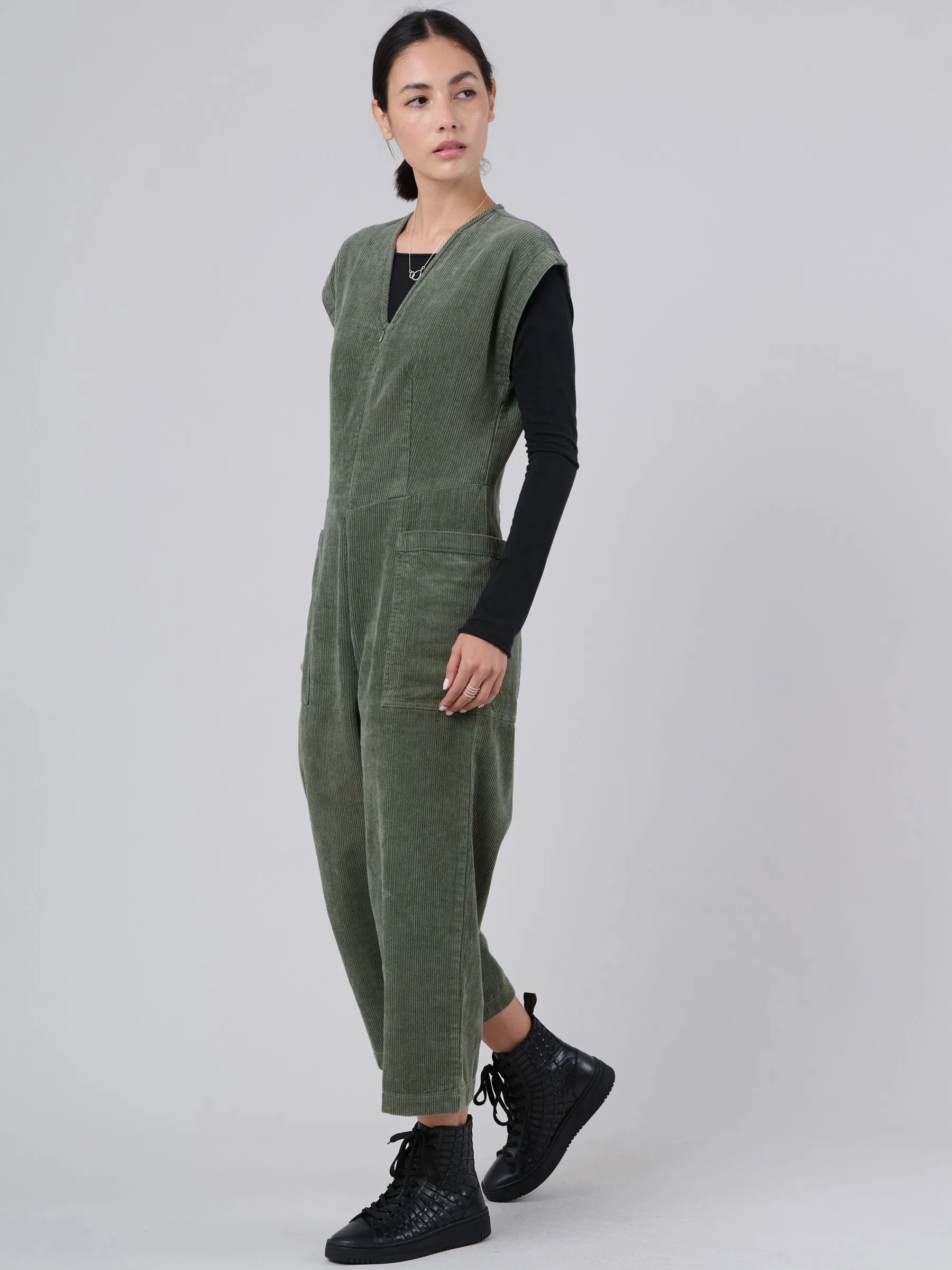 Hemp Organic Cotton Corduroy Jumpsuit with Patch Pockets