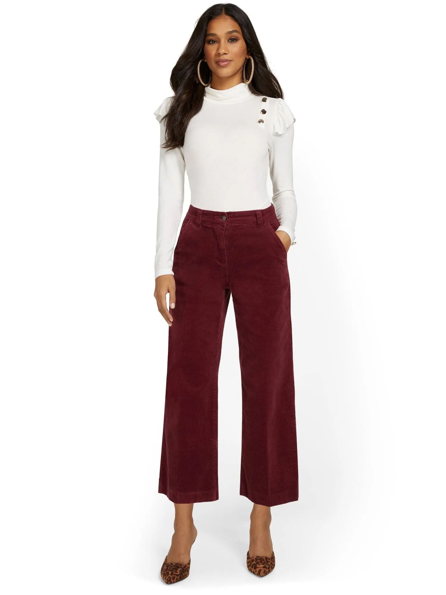 High-Waisted Corduroy Wide-Leg Capri Pant