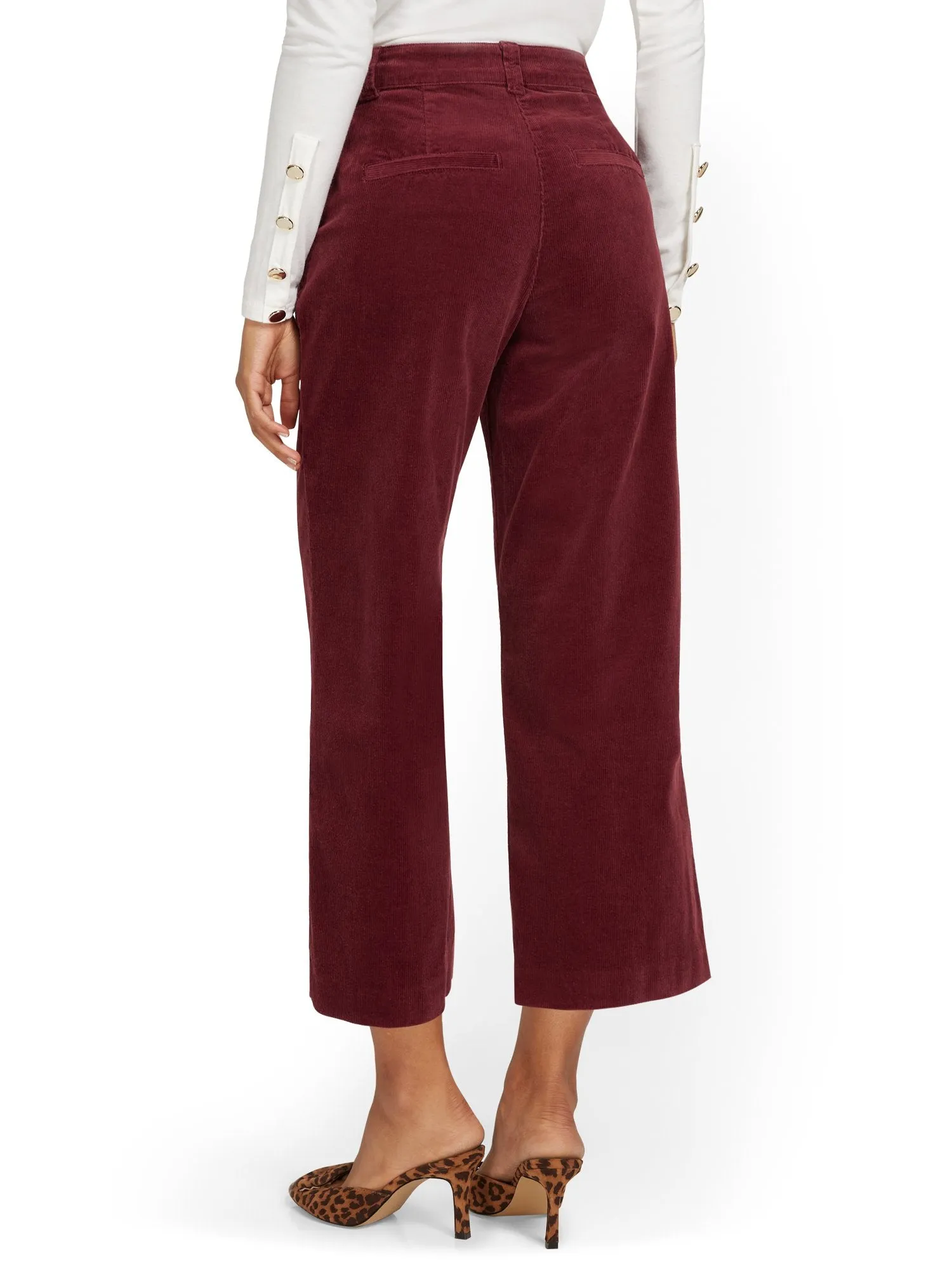 High-Waisted Corduroy Wide-Leg Capri Pant