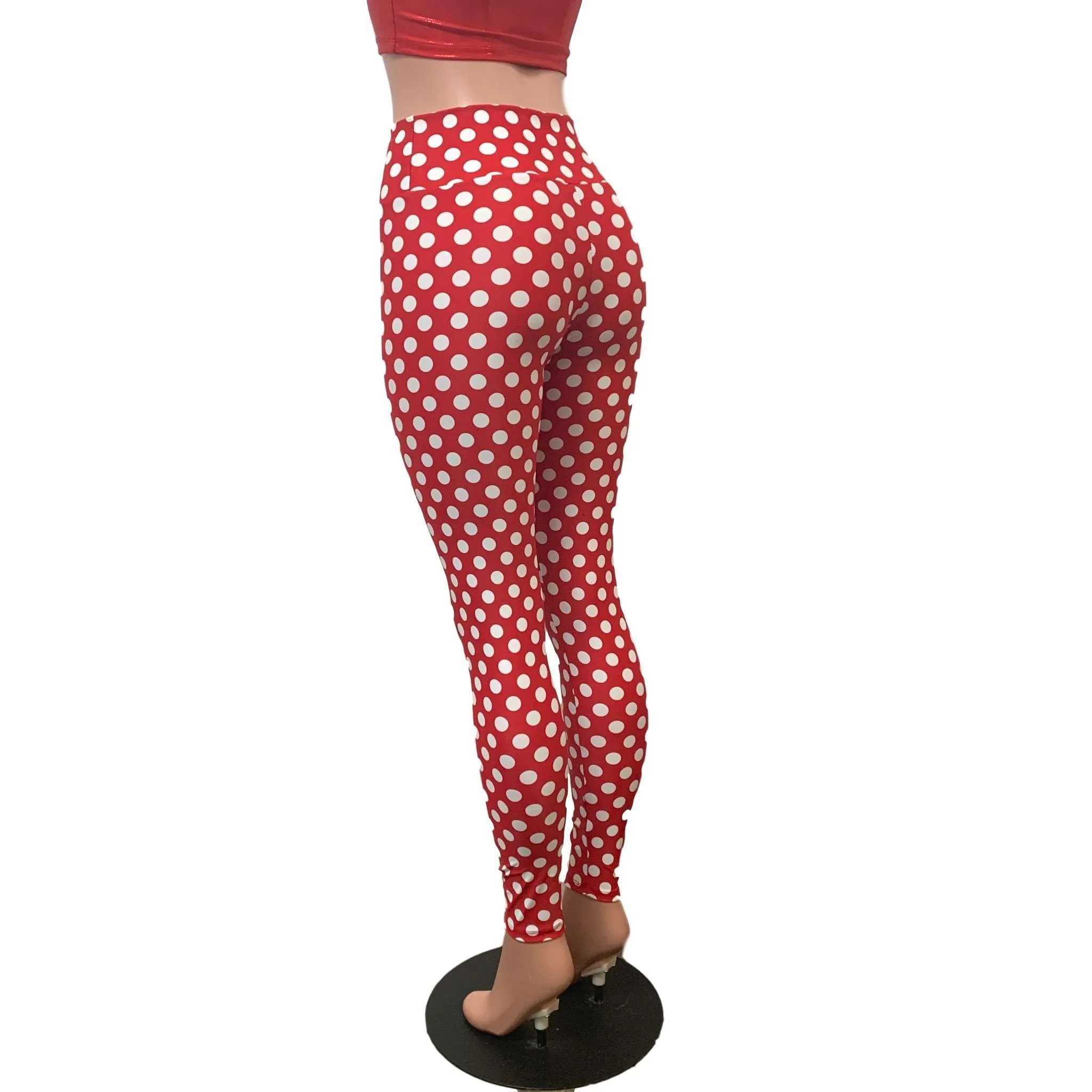 High Waisted Leggings - Red & White Polka Dot Minnie