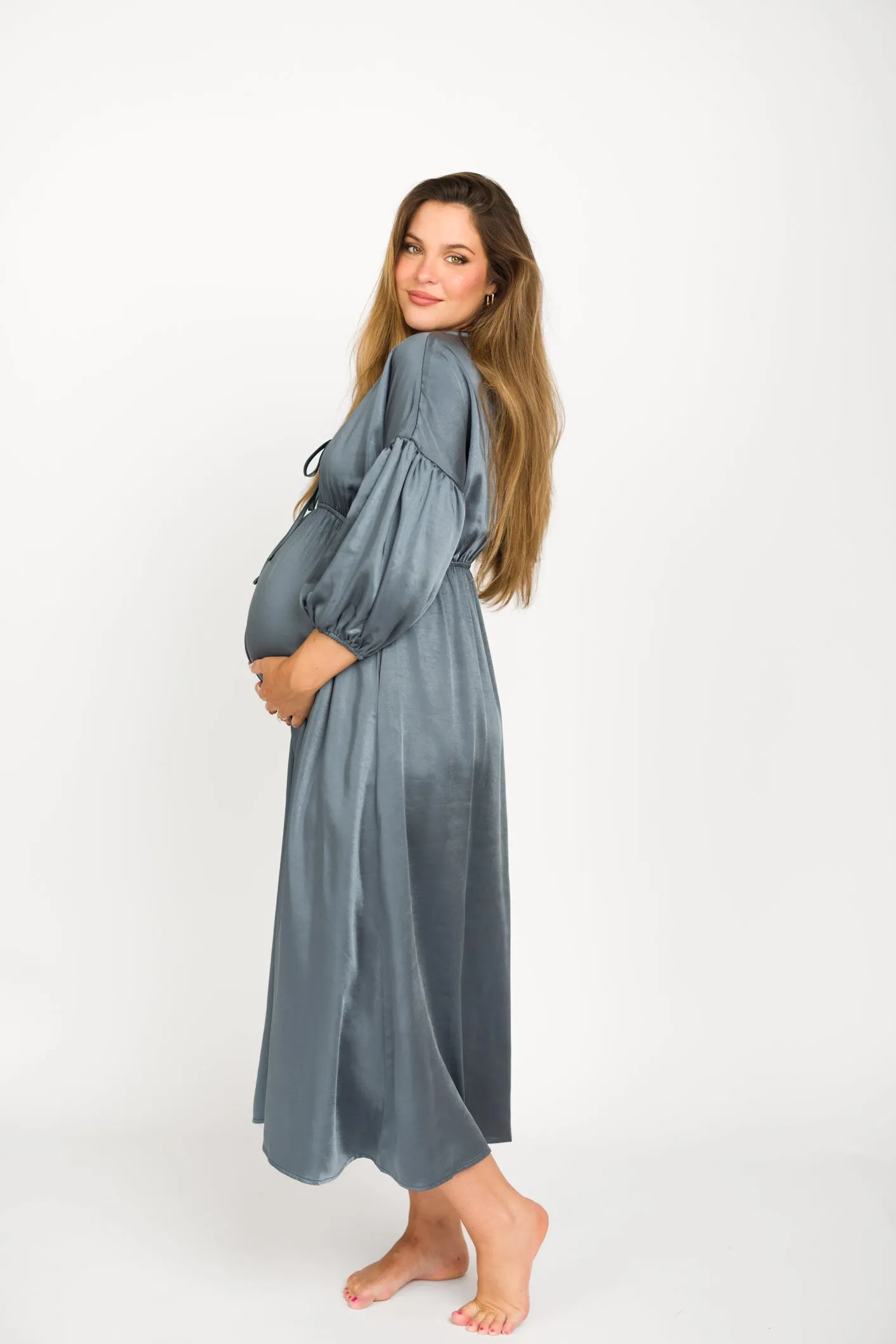 Hunter Premium *Satin* Midi Dress in Blue Granite - Bump Friendly