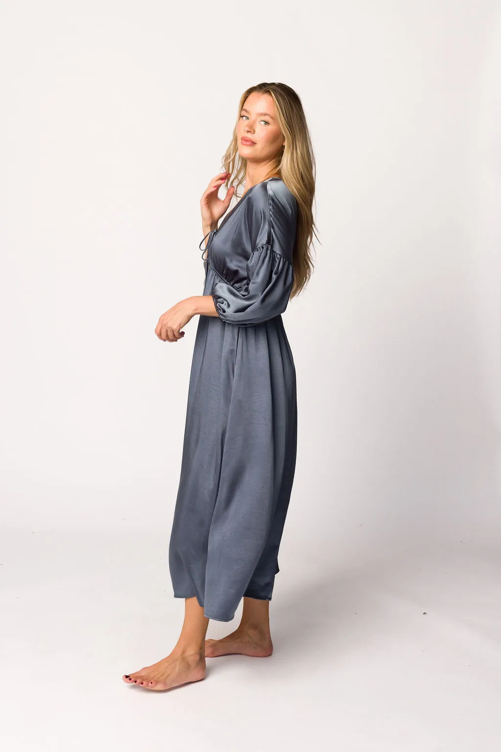 Hunter Premium *Satin* Midi Dress in Blue Granite - Bump Friendly