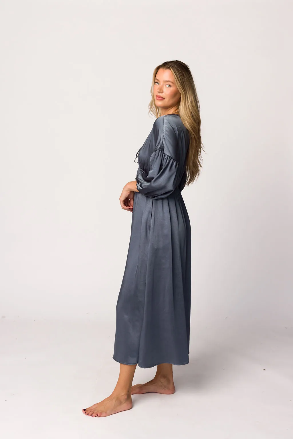 Hunter Premium *Satin* Midi Dress in Blue Granite - Bump Friendly