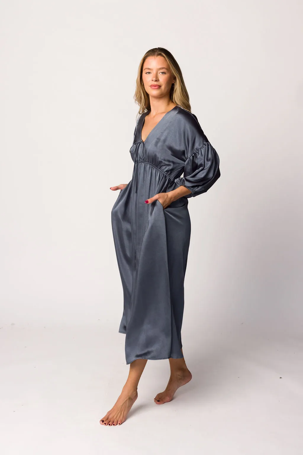 Hunter Premium *Satin* Midi Dress in Blue Granite - Bump Friendly