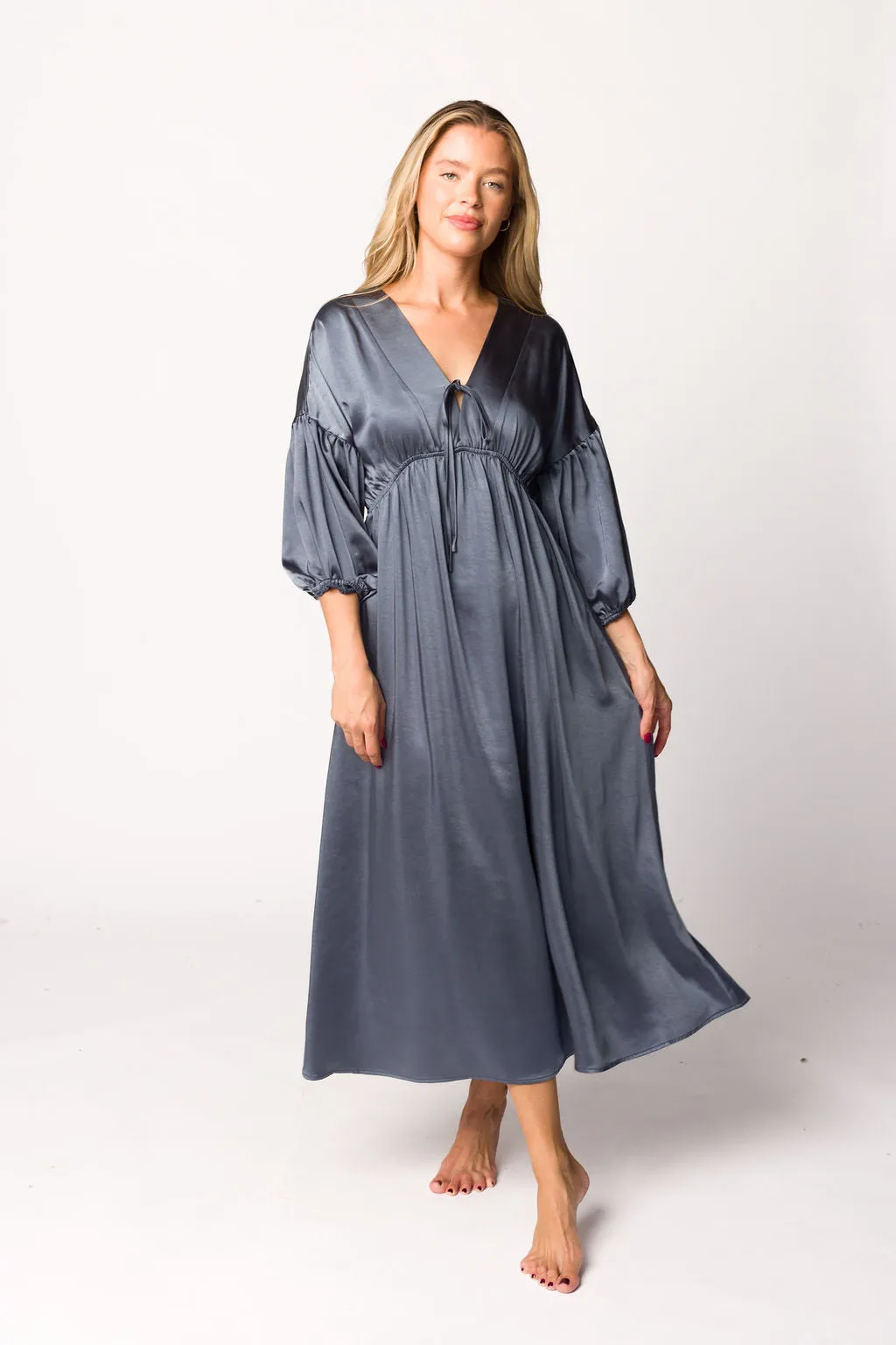 Hunter Premium *Satin* Midi Dress in Blue Granite - Bump Friendly