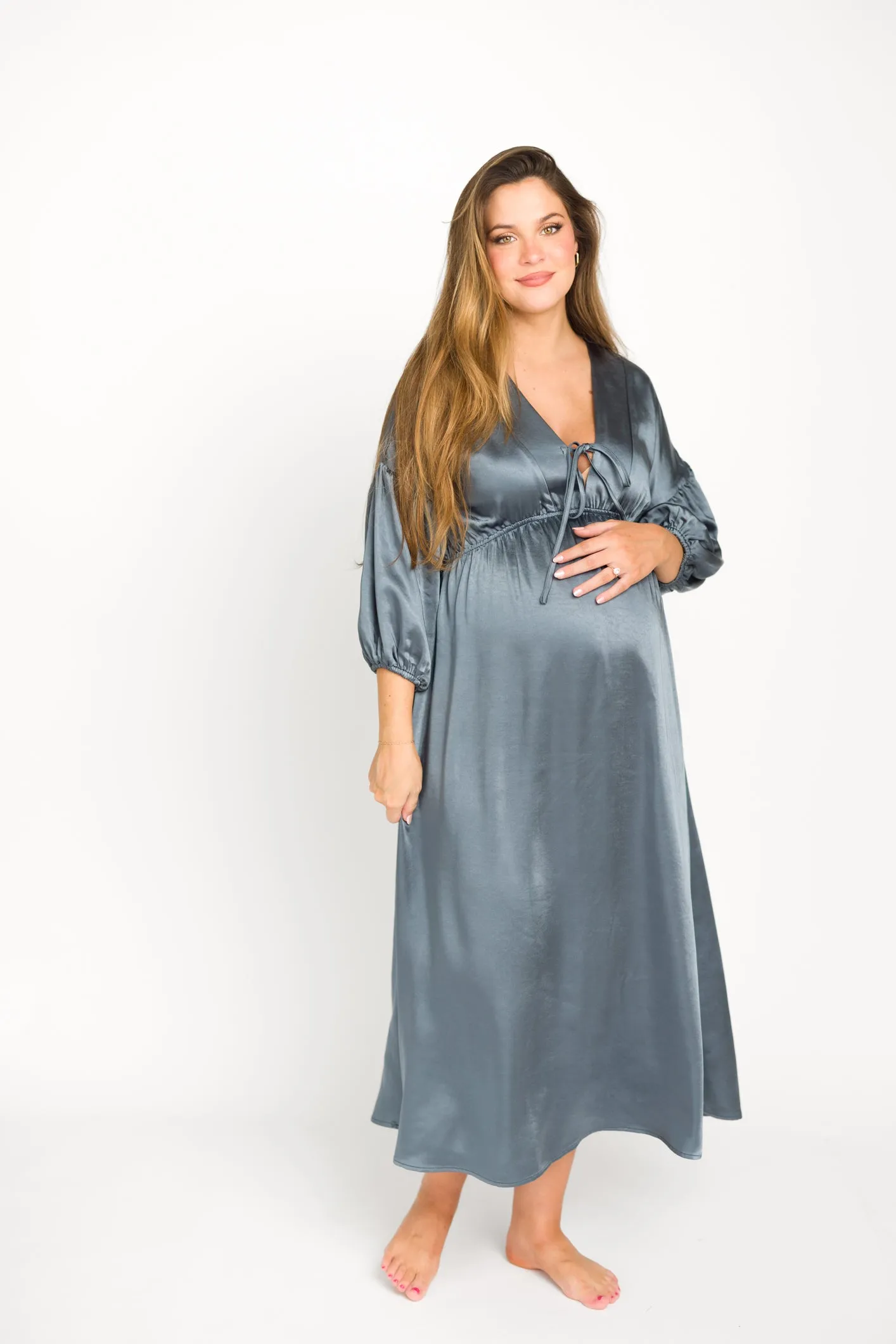 Hunter Premium *Satin* Midi Dress in Blue Granite - Bump Friendly